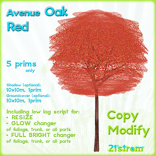 Avenue Oak RED - low prim fully sculpted tree