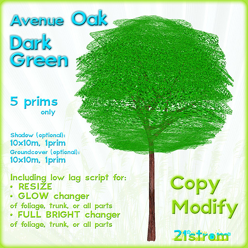 Avenue Oak DARK GREEN - low prim fully sculpted tree