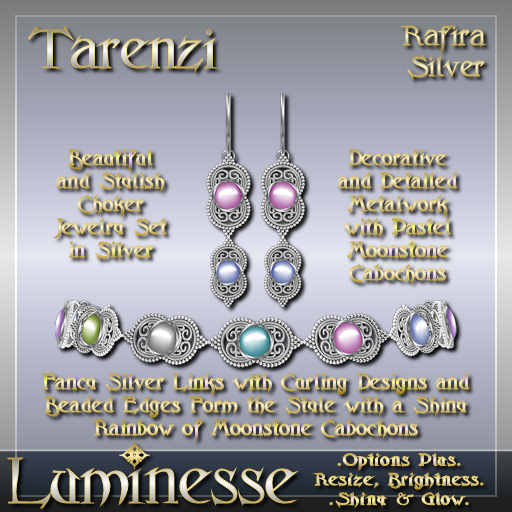 TARENZI Rafira Choker & Earrings Set OP - Rainbow Moonstone Silver
