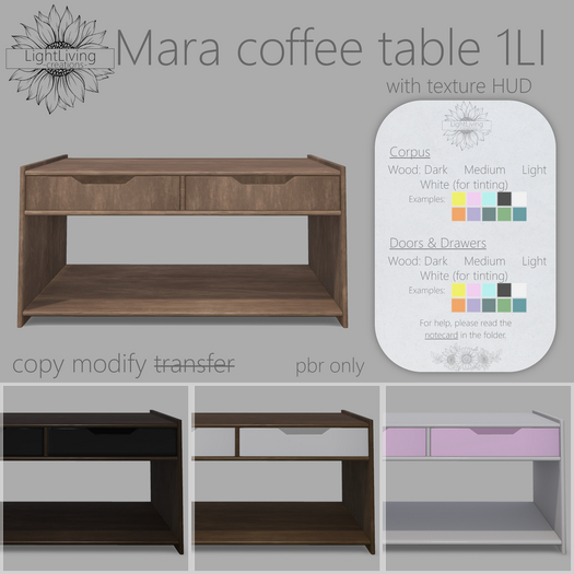 ~LLc~ Mara coffee table 1LI w. texture HUD