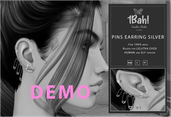 1Bah! Pins Earring LELUTKA EVOX - SILVER - DEMO