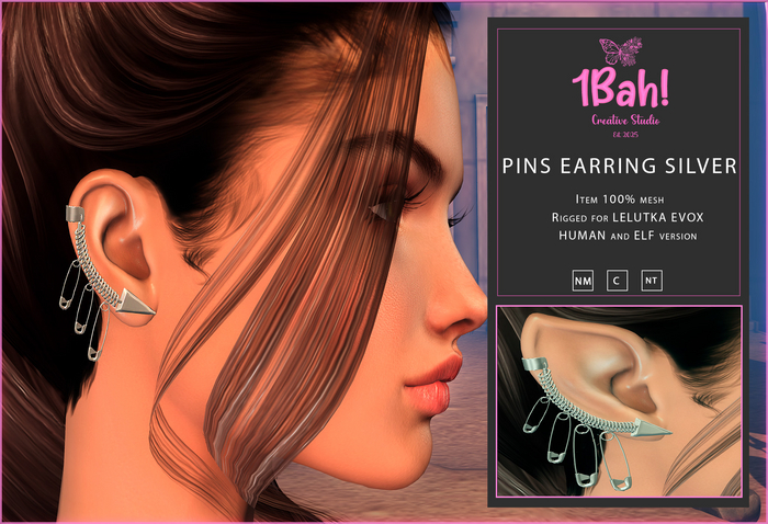 1Bah! Pins Earring LELUTKA EVOX - SILVER