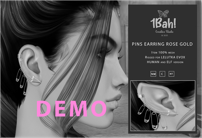 1Bah! Pins Earring LELUTKA EVOX - ROSE GOLD - DEMO