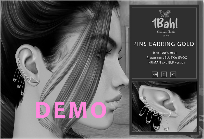 1Bah! Pins Earring LELUTKA EVOX - GOLD - DEMO