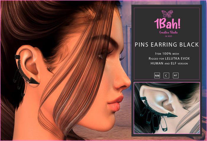 1Bah! Pins Earring LELUTKA EVOX - BLACK