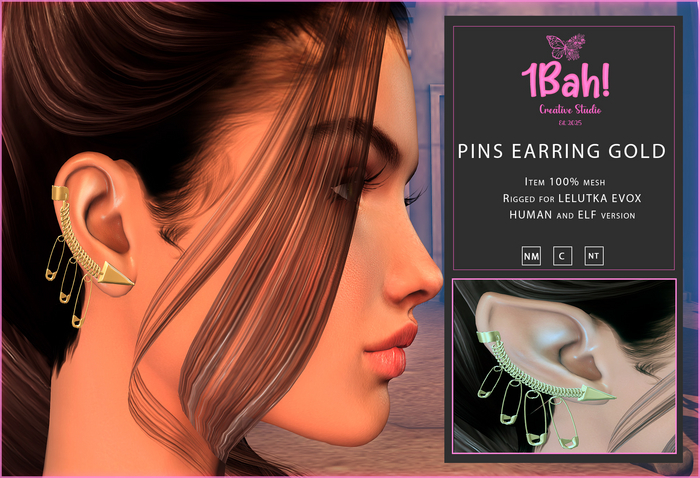 1Bah! Pins Earring LELUTKA EVOX - GOLD