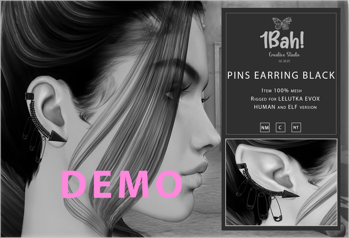 1Bah! Pins Earring LELUTKA EVOX - BLACK - DEMO
