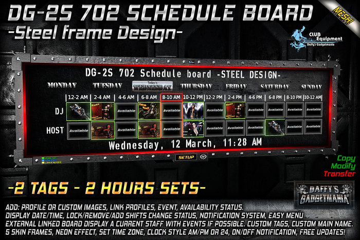 DG-2S 702 Schedule Board -Steel Design- 2 hour sets for 2 Staff