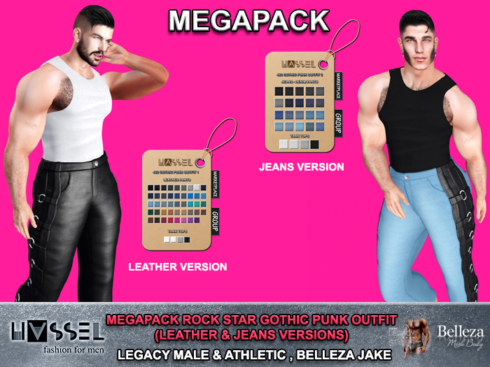 (HASSEL) MEGAPACK ROCK STAR GOTHIC PUNK OUTFIT MEN LEATHER PANTS JEANS TANK TOPS LEGACY MALE, LEGACY ATHLETIC, JAKE 484