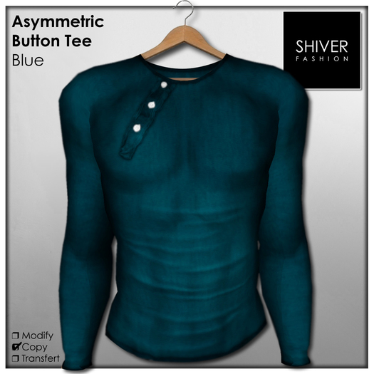 Shiver - Asymmetric Button T-Shirt - Blue