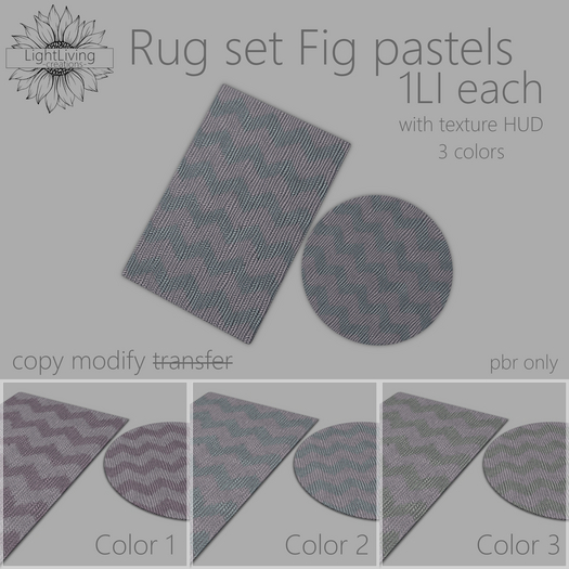 ~LLc~ Rug set Fig pastels 1LI w. texture HUD