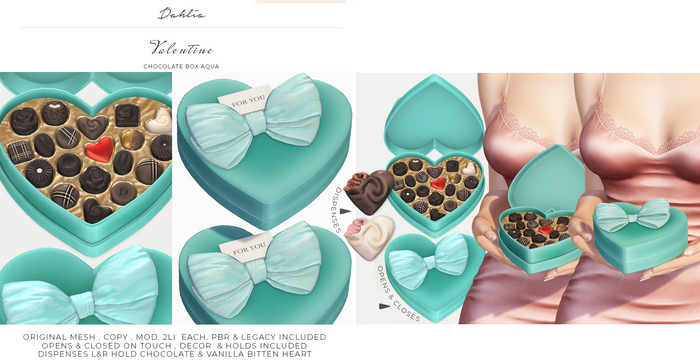 Dahlia - Valentine - Chocolate Box - Aqua - Dispenser, Wearable, Holdable, Open & Closes on touch