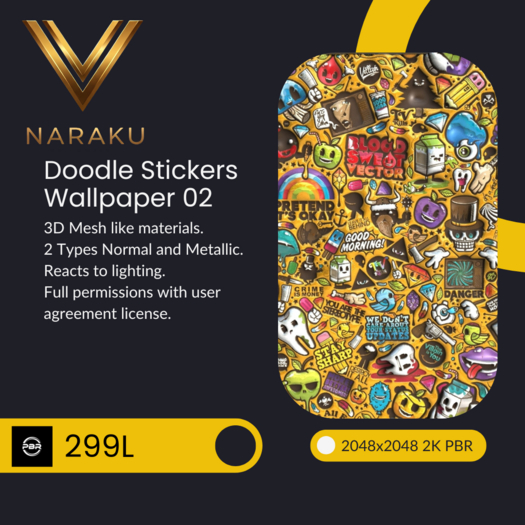 Second Life Marketplace - [Naraku] Doodle Stickers Wallpaper 02 2K PBR ...