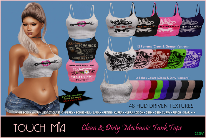 TOUCH MIA - Clean & Dirty 'Mechanic' Tank Tops
