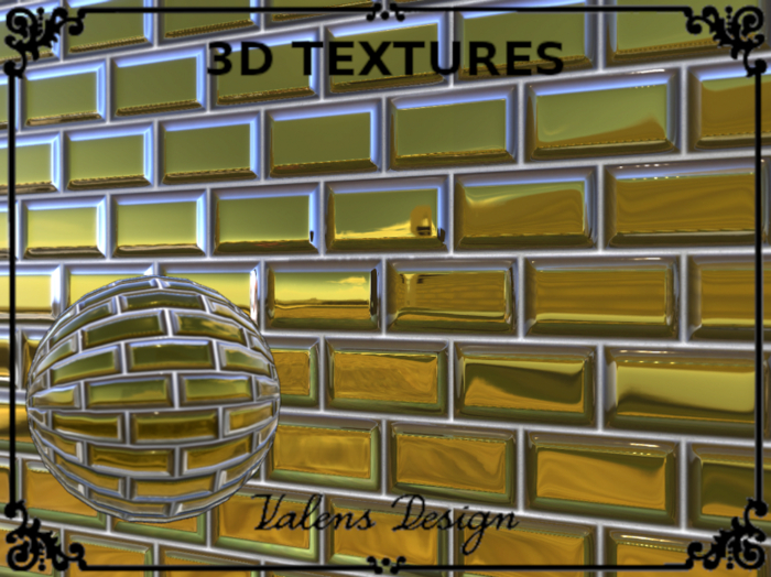 GOLD 3D TEXURES + PBR + 2 Example réflexion Subway metro tiles matte satin or shiny Valens Design MATERIALS underground 