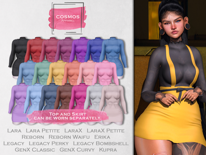 [COSMOS] Bahiah Top & Skirt Set / 20 Colors Fatpack