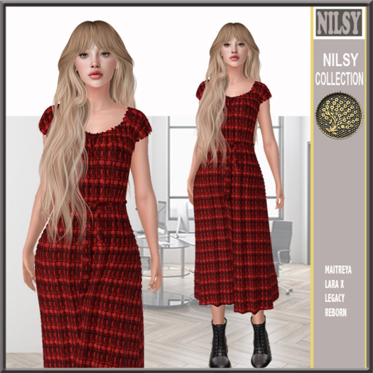 RED FRINGED NECK TWEED DRESS