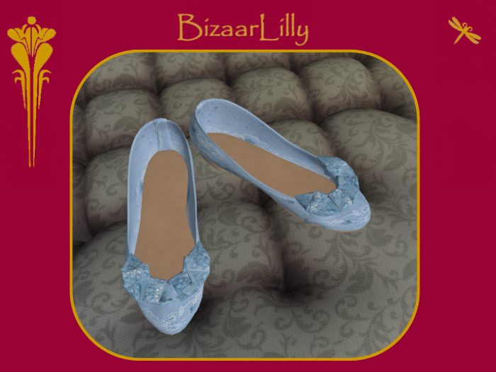 Gilded Age ~ Ruffled Lace Slippers ~ Cornflower