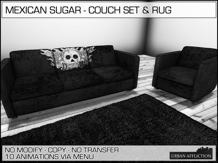 Second Life Marketplace - ..:: URBAN AFFLICTION ::.. Couch Set + Rug ...