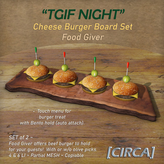 [CIRCA] - "TGIF Night" Cheese Burger Board Set (Giver) - Interactive