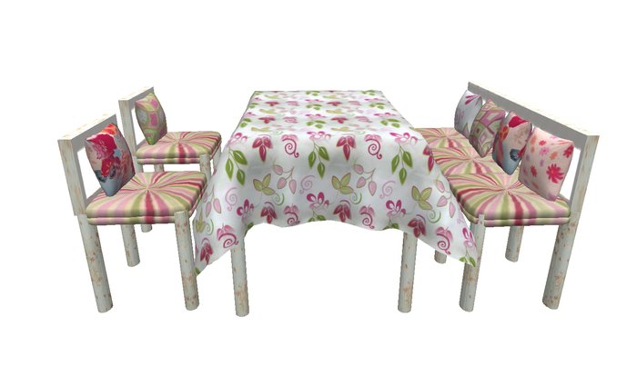 Kitchen Furniture Set: bench, chairs & table (animated)