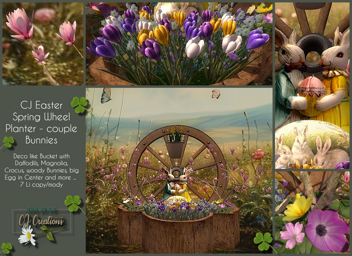 CJ Easter Spring Wheel Planter - couple Bunnies