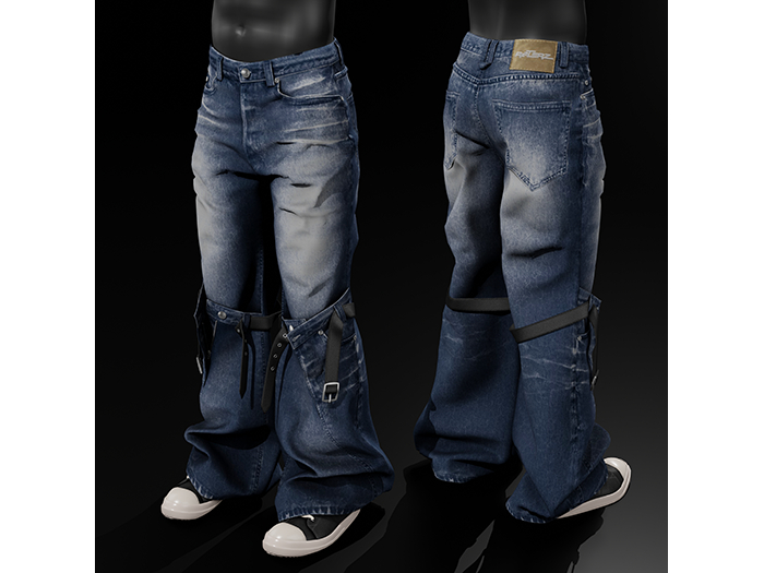 [R8TERZ] Zack Set Baggy Belt Jeans Dark Blue