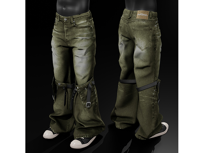 [R8TERZ] Zack Set Baggy Belt Jeans Green