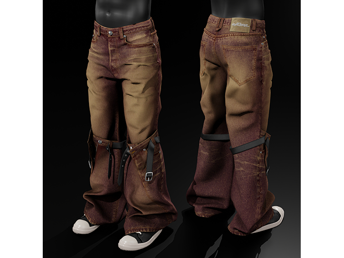 [R8TERZ] Zack Set Baggy Belt Jeans Red