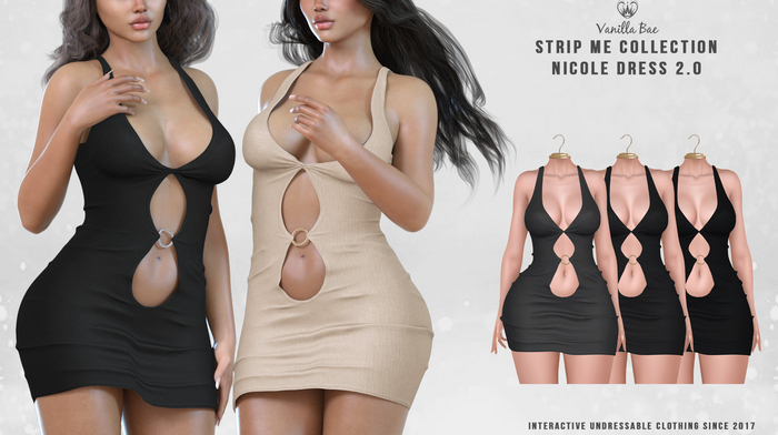 *Vanilla Bae* Nicole Dress 2.0 - Black 3 Pack - Strip Me Interactive - Maitreya / LaraX / Legacy / Ebody Reborn / Waifu