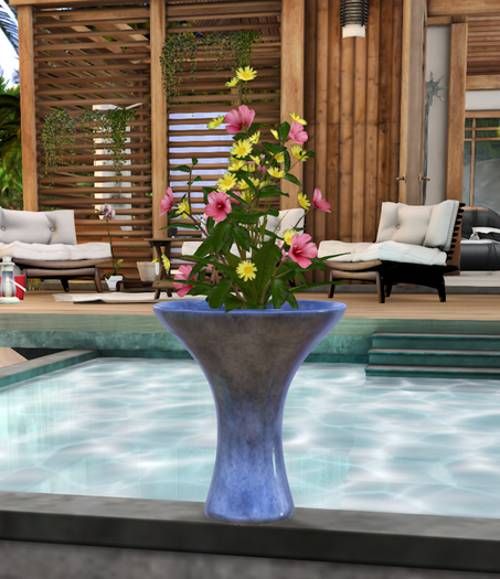 Schale blau metallic mit Pflanze c/m