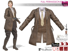 Full Perm Female Steampunk Vintage Explorer Leather Trench Coat Vest Tie for Maitreya 5.3 LaraX Ebody Reborn Legacy