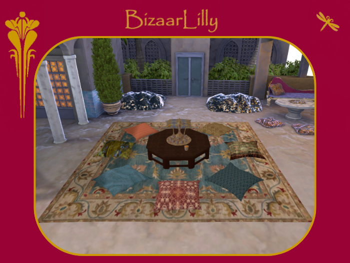 Teehra Table & Cushions Set ~ Blue Dusk