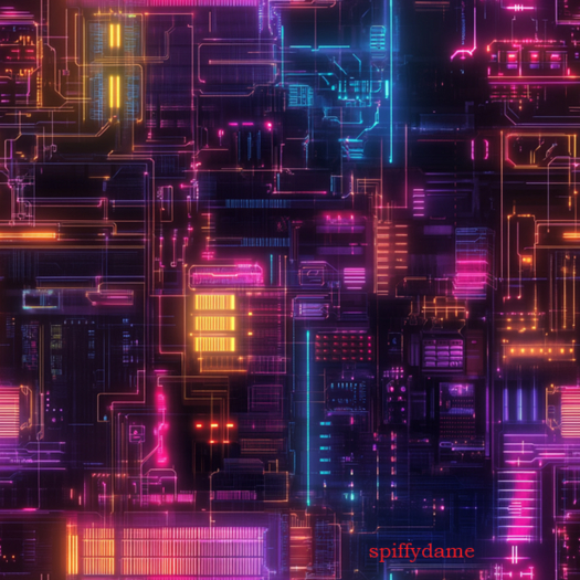 Colorful Neon Circuits Seamless Cyberpunk Texture