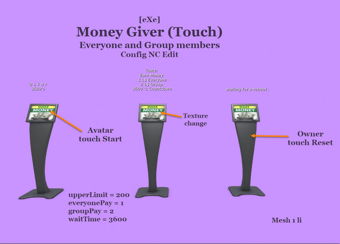 [eXe] Money Giver (Touch) Config Countdown Earn linden 