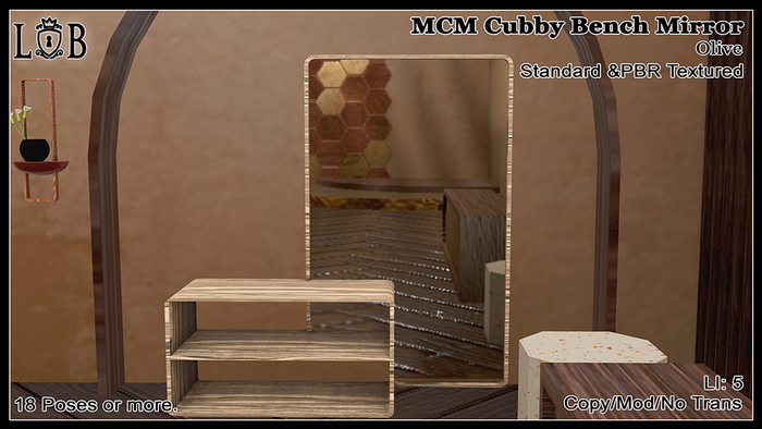 ~L:B~ MCM Cubby Bench Mirror- Olive 