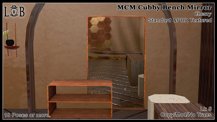 ~L:B~ MCM Cubby Bench Mirror- Cherry 