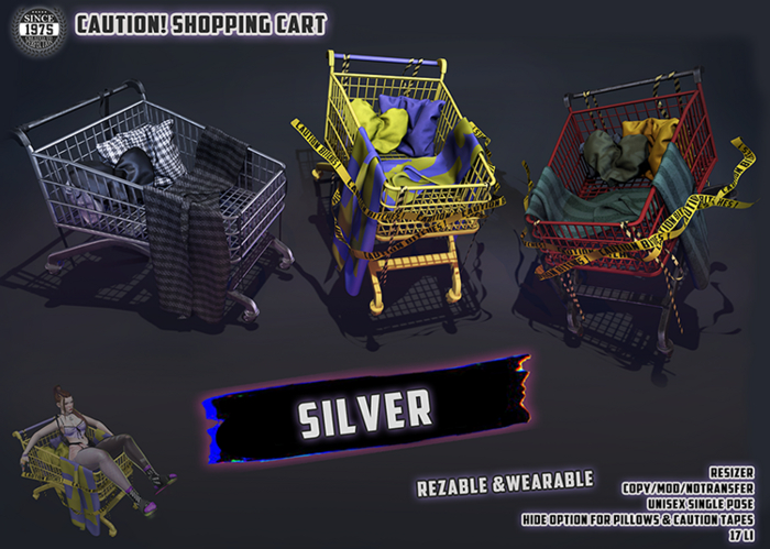 [Since1975] Caution!  Shopping Cart / Silver