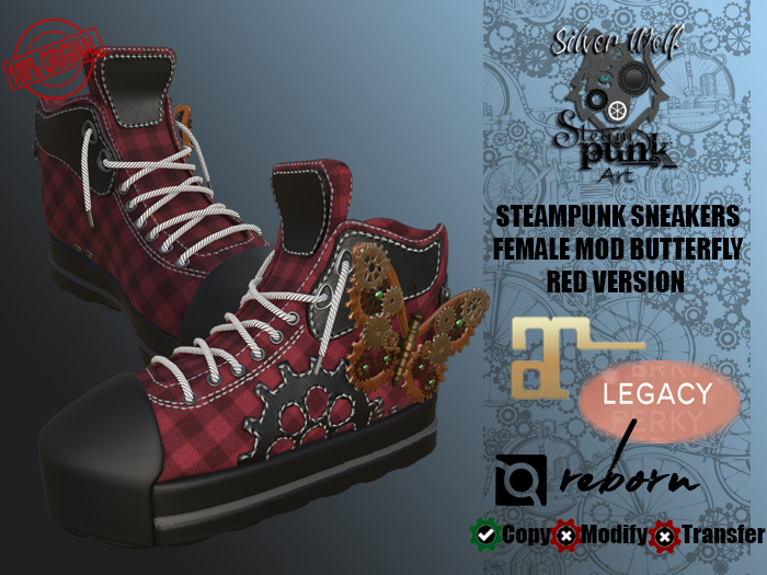 SW - Steampunk Sneakers Butterfly for Female Human Red(Box)