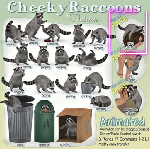 18 Mutresse-Cheeky Raccoons-Lying on head (wear) RARE