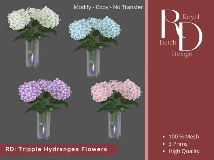 RD: Tripple Hydrangea Flowers in a vase