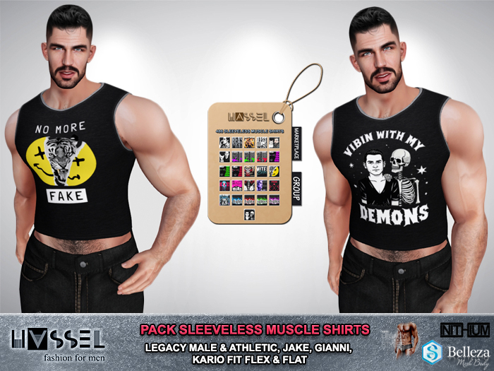 (HASSEL) PACK MEN TANK TOPS SLEEVELESS MUSCLE SHIRTS LEGACY MALE, LEGACY ATHLETIC, KARIO FIT FLEX FLAT, JAKE, GIANNI 486