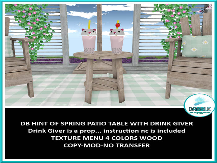 DB HINT OF SPRING PATIO TABLE WITH DRINK GIVER  ADD ME