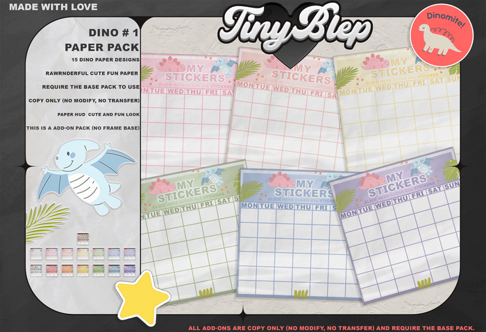 . Tiny Blep . Sticker Chart . Dino Paper Hud