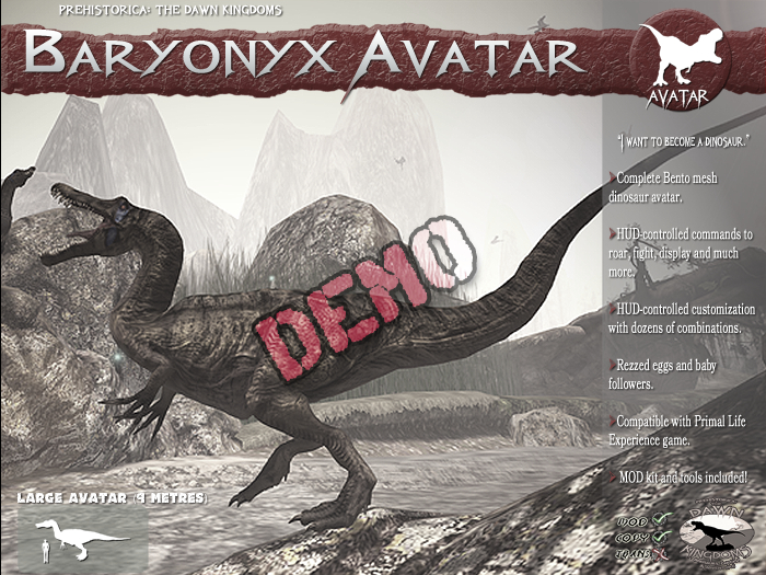 {DEMO} Baryonyx MESH DINOSAUR AVATAR ~ Prehistorica: The Dawn Kingdoms