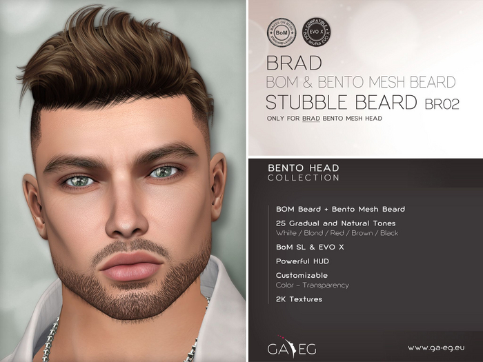 Second Life Marketplace - [GA.EG] Brad Bento Beard - BR02 Stubble Beard