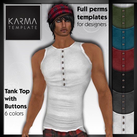 Karma Template - TGA - Tank Top with Buttons - 6 Colors - High detailled Texture Template 1024 px
