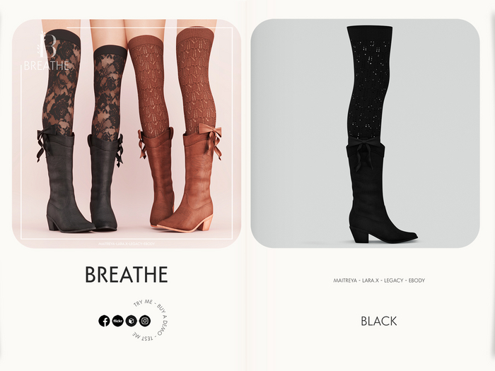 [BREATHE]-Austin Boots-Black-(Fits Maitreya Lara, Legacy, eBody,  Maitreya Lara-X)