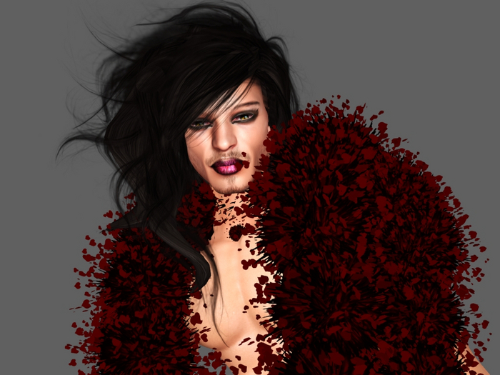 ! "   Gay   Fur Collar/Boa Mesh  " ! Black/Red