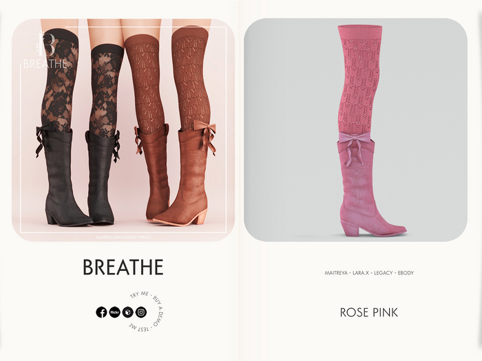 [BREATHE]-Austin Boots-Rose Pink-(Fits Maitreya Lara, Legacy, eBody, Maitreya Lara-X-)